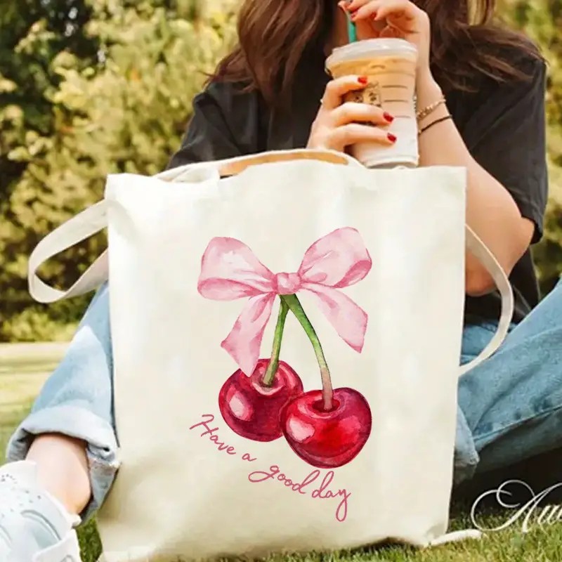 Canvas Tote Designer - 체리 리본 디자인의 캔버스 토트백, 좋은