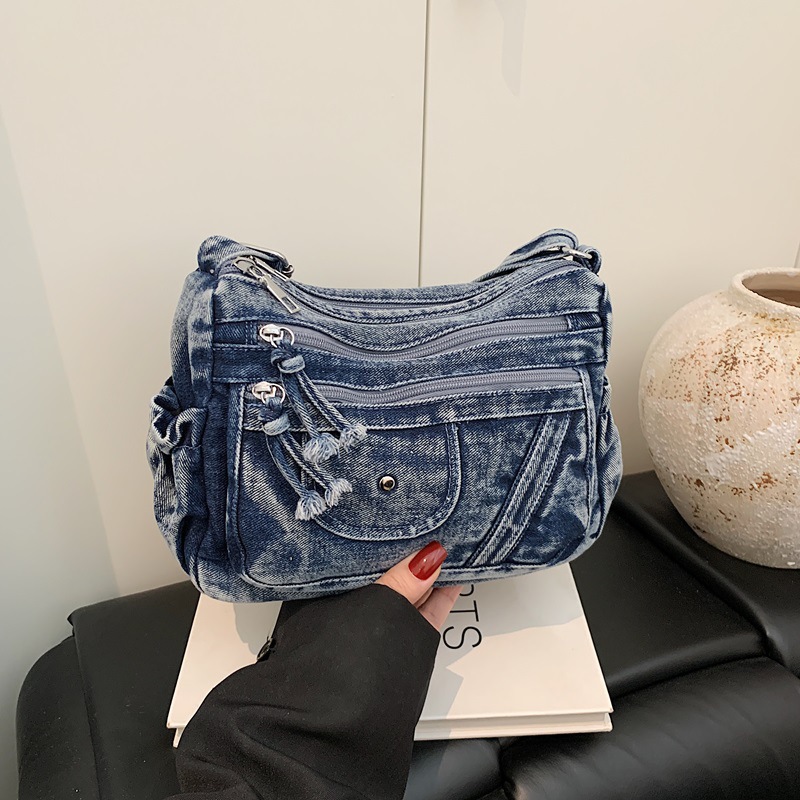 Luxury Bags Vip - 스트릿 스타일 레트로 블루 데님 백