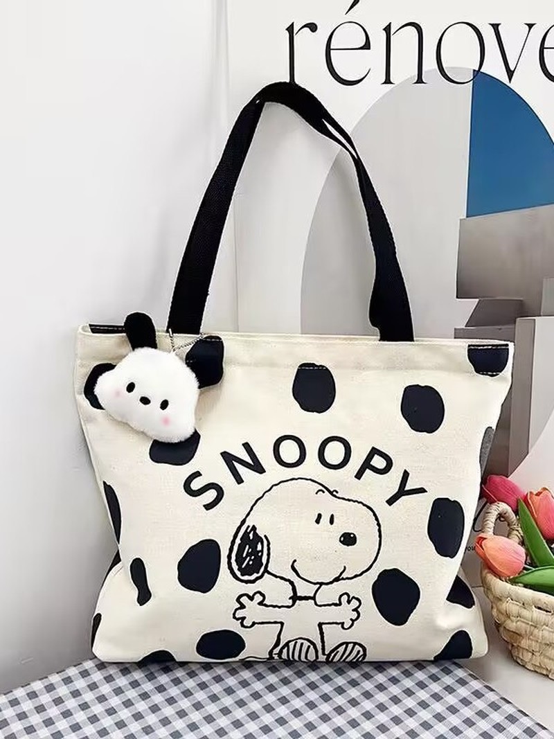 Canvas Tote Designer - 여성용 만화 스누피 캔버스 숄더백 대용량