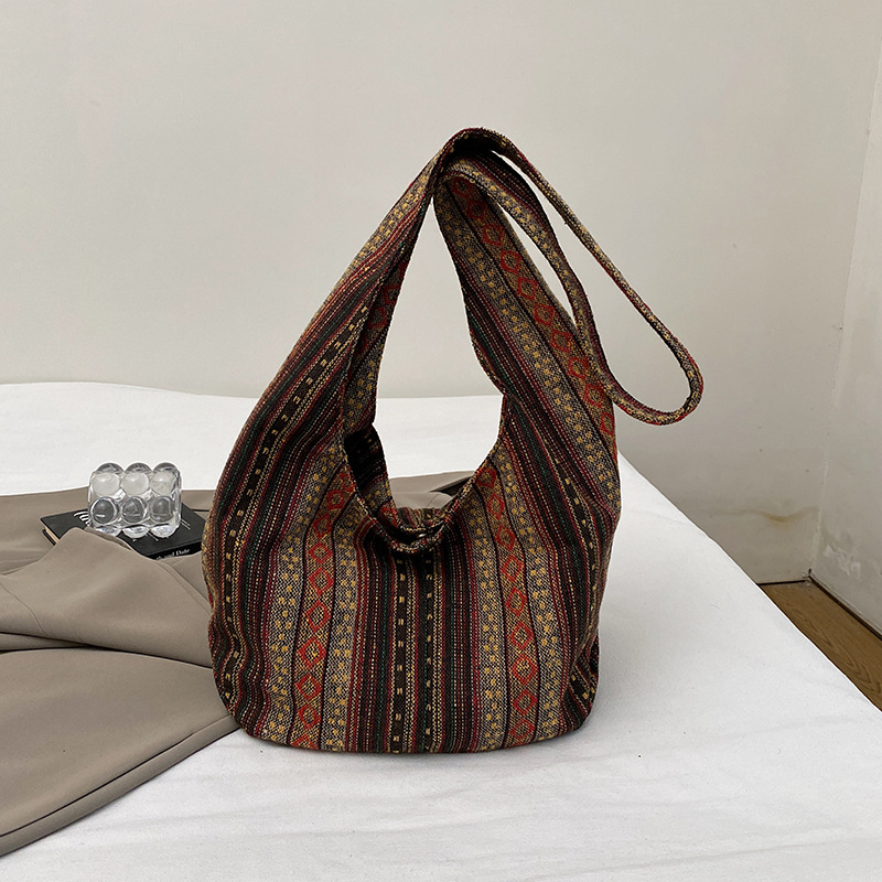 Canvas Tote Designer - 여성용 스트라이프 대용량 크로스바디 백 숄더백