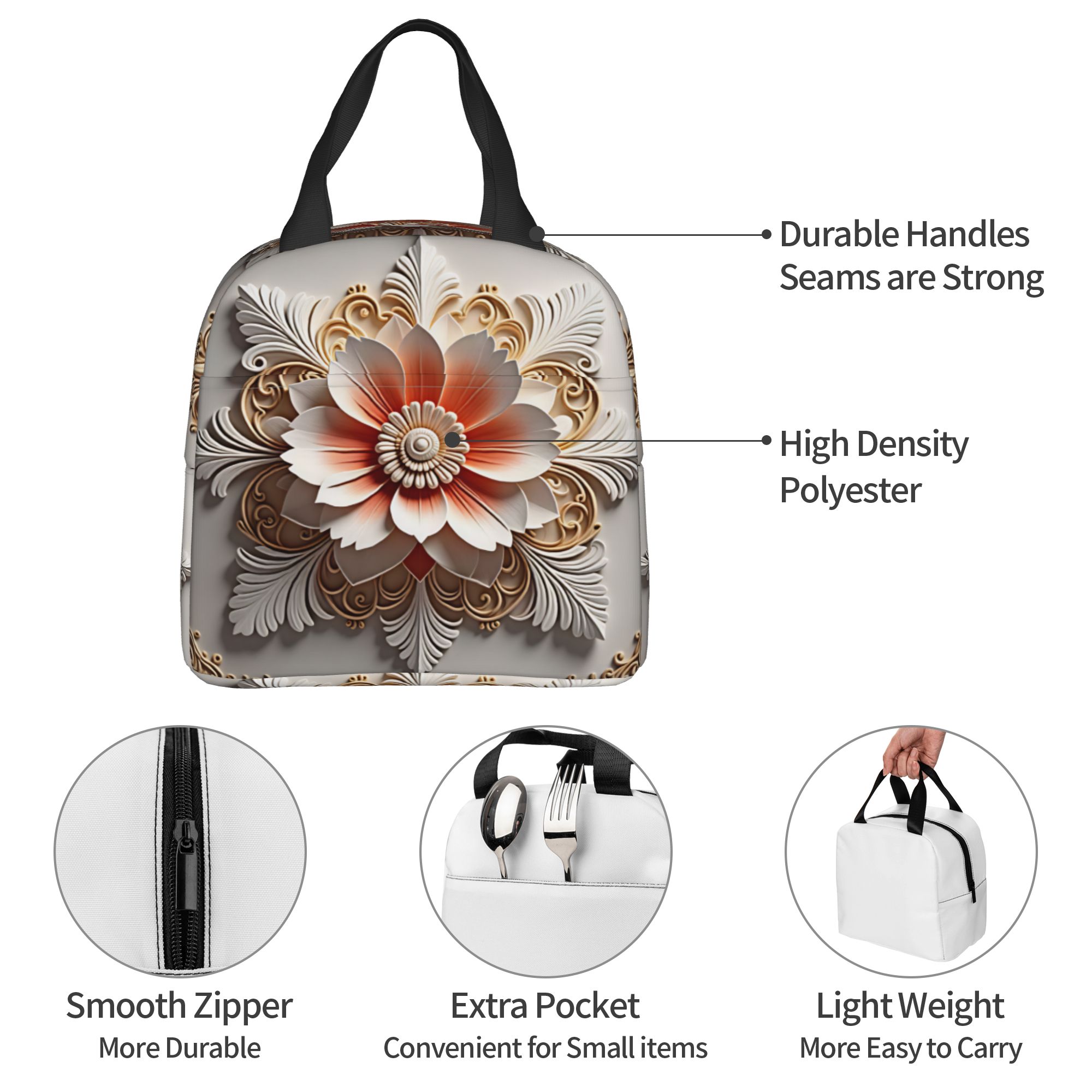패션 트렌드 3D 꽃무늬 보온 도시락 가방 (직장, 학 - Luxury Bags For School 리뷰 및 가격