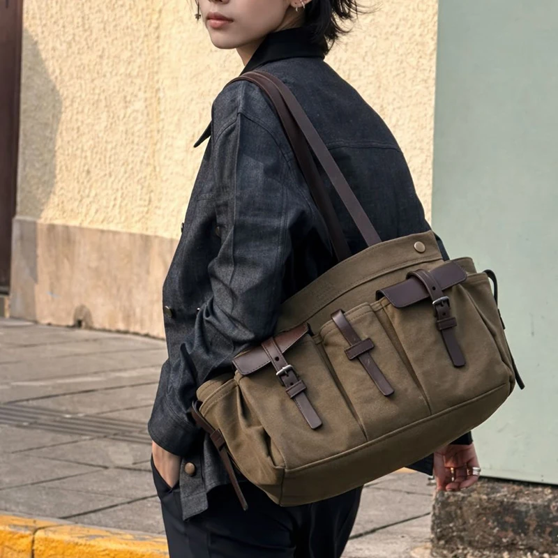 럭셔리 캔버스 가죽 멀티 포켓 토트백, 여성용 지퍼 잠 - Canvas Tote Designer 리뷰 및 가격